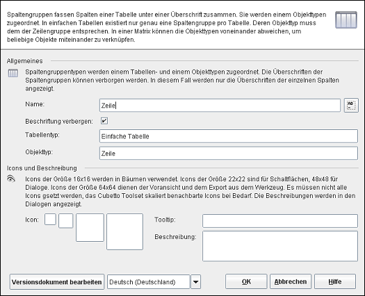 Der Spaltengruppentypeneditor