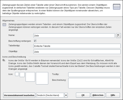 Der Zeilengruppentypeneditor