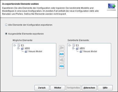Export einzelner Elemente