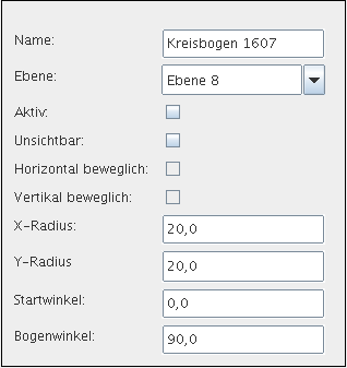 Die Kontextregisterkarte Objekteigenschaften für Kreisbogen