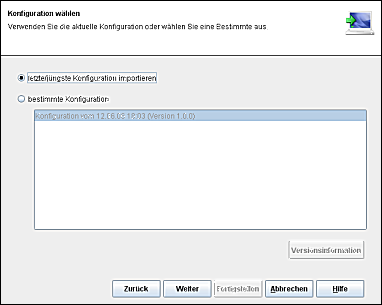 Auswahl der Server-Konfiguration beim Import