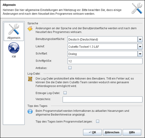 Allgemeine Einstellungen des Cubetto Toolset