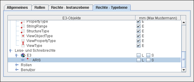 Rechte der Typebene bearbeiten